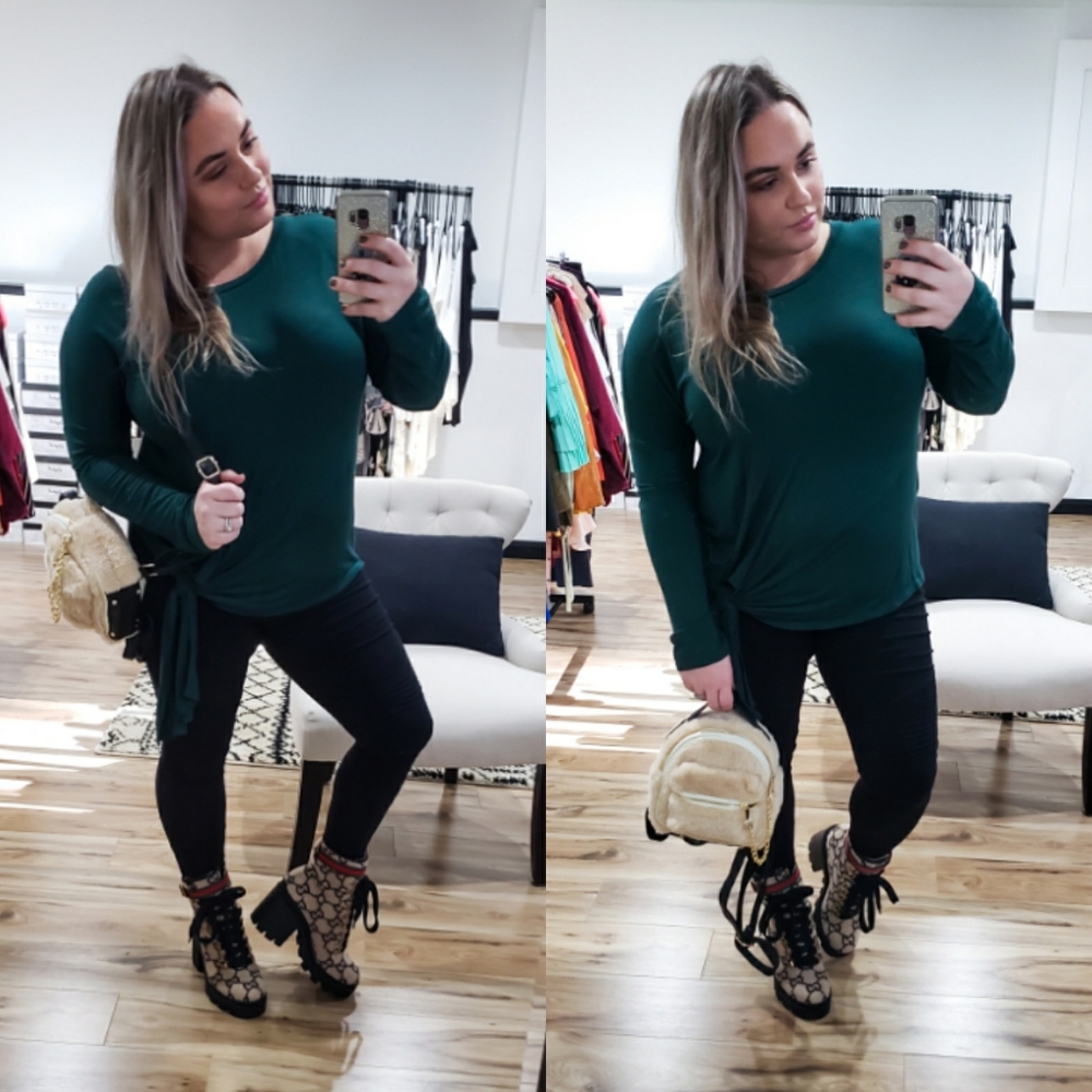 Super Soft Front Tie Tunic Top (Emerald Green) - Picture 1 of 11